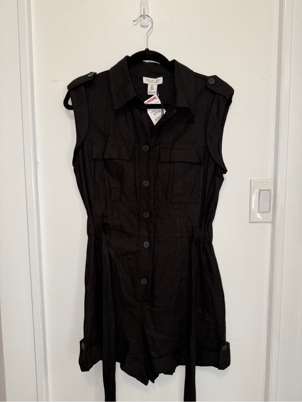 Rachel Zoe Black Sleeveless Utility Tunic Romper